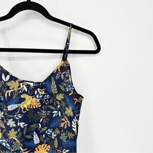 J Crew NWOT Navy Jungle Print Satin Tank